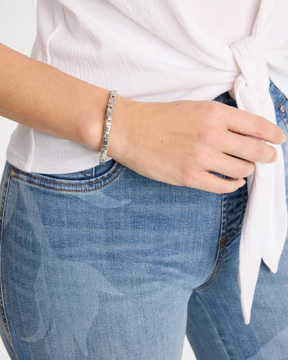 Chico's Glam Silvertone Slice Stretch Bracelet Silver
