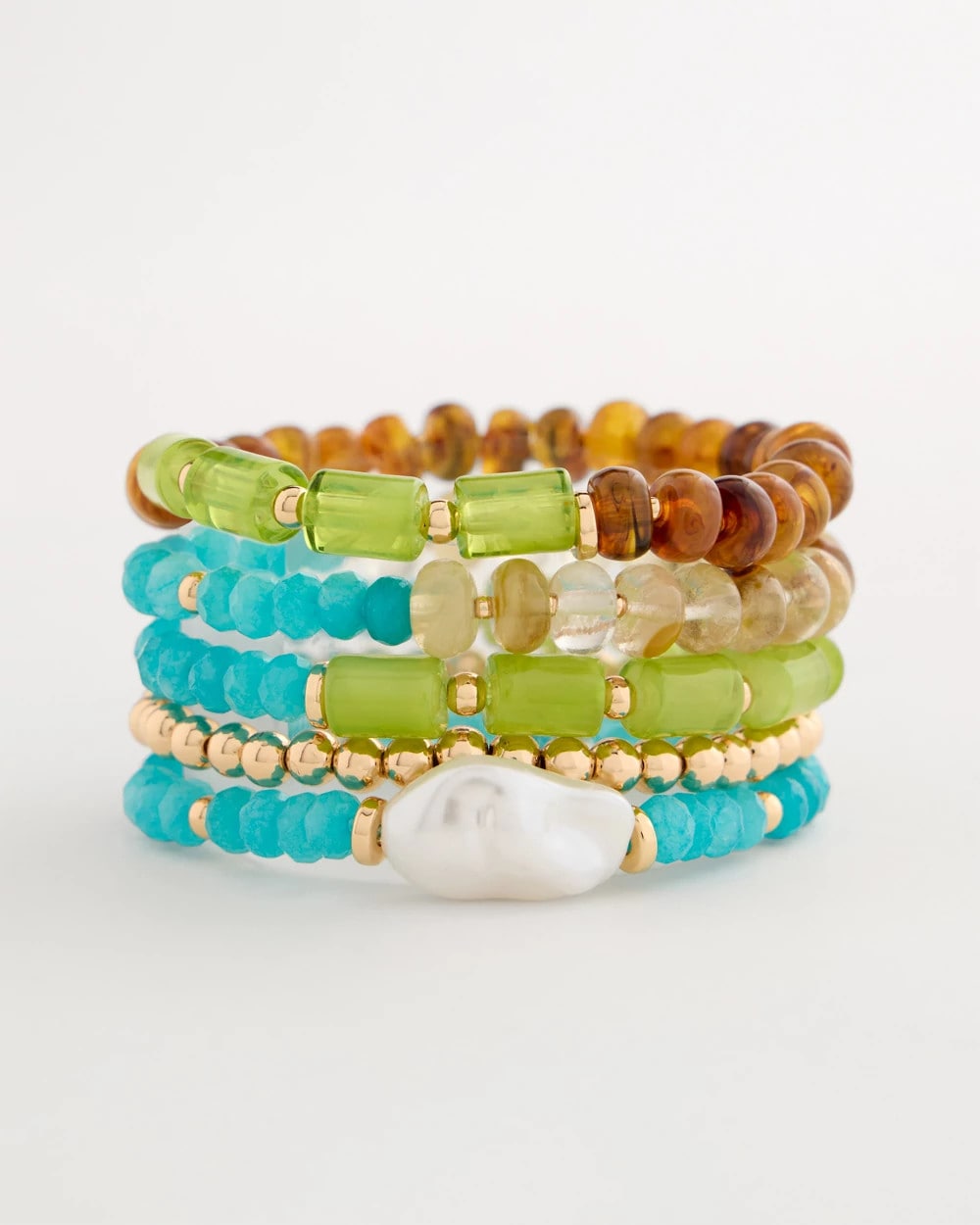 Chico's Multi-Colored Stretch Set of Five Beaded Bracelets Multi