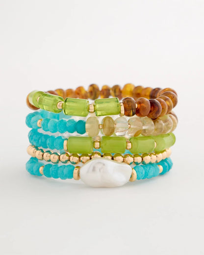 Chico's Multi-Colored Stretch Set of Five Beaded Bracelets Multi