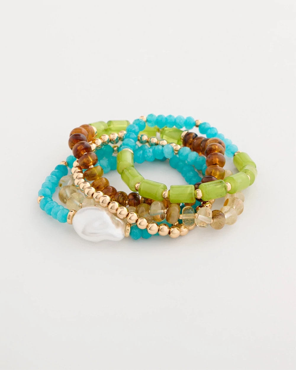 Chico's Multi-Colored Stretch Set of Five Beaded Bracelets Multi