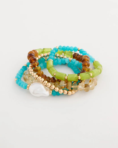 Chico's Multi-Colored Stretch Set of Five Beaded Bracelets Multi