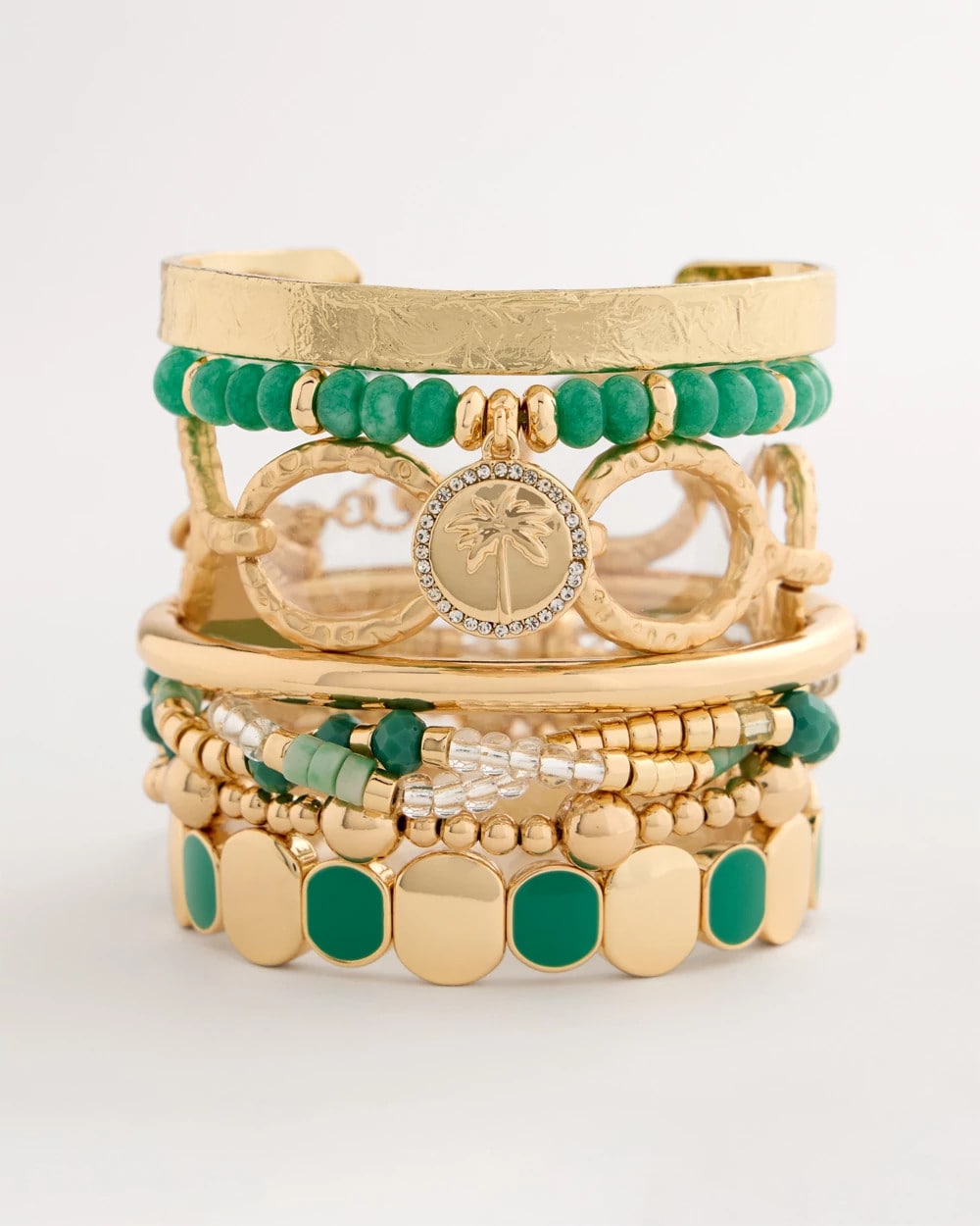 Chico's Genuine Jade Charm Stretch Bracelet Green