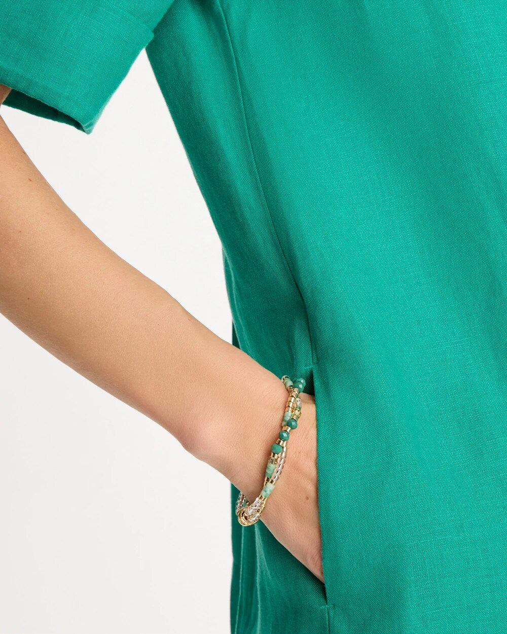 Chico's Genuine Howlite Beaded Stretch Bracelet Green