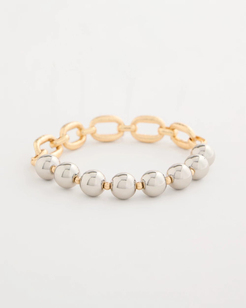 Chico's Mixed Metal Chain Bead Stretch Bracelet Mixed Metals