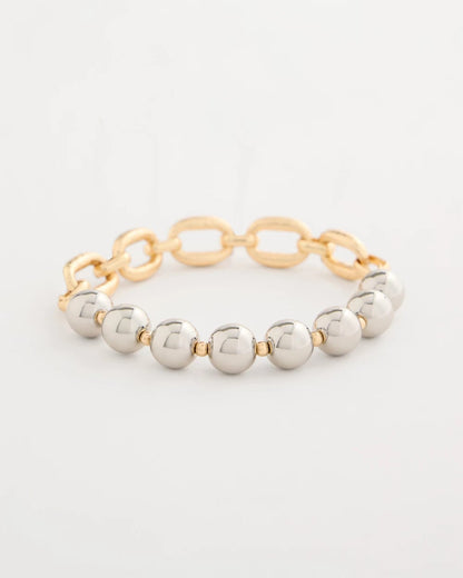 Chico's Mixed Metal Chain Bead Stretch Bracelet Mixed Metals