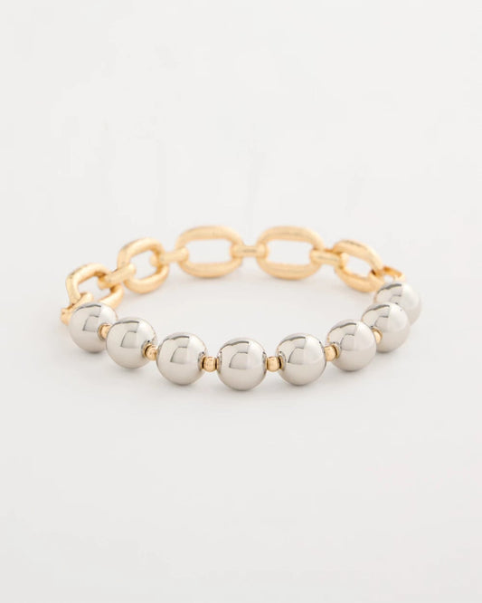 Chico's Mixed Metal Chain Bead Stretch Bracelet Mixed Metals