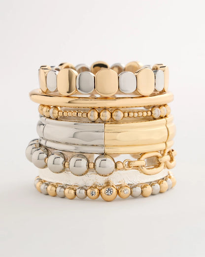 Chico's Mixed Metal Chain Bead Stretch Bracelet Mixed Metals