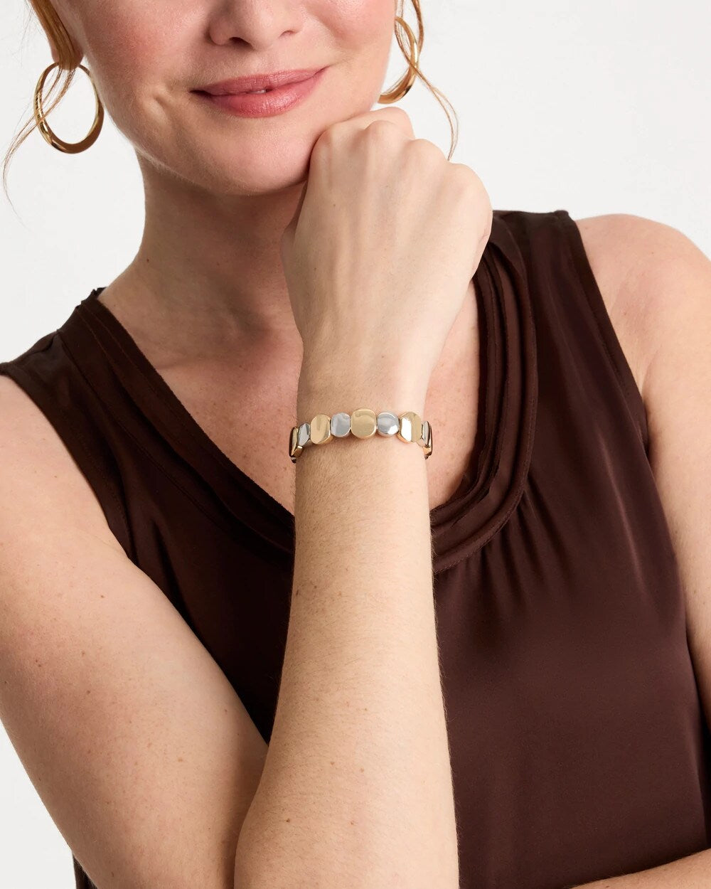 Chico's Mixed Metals Glam Stretch Bracelet Mixed Metals