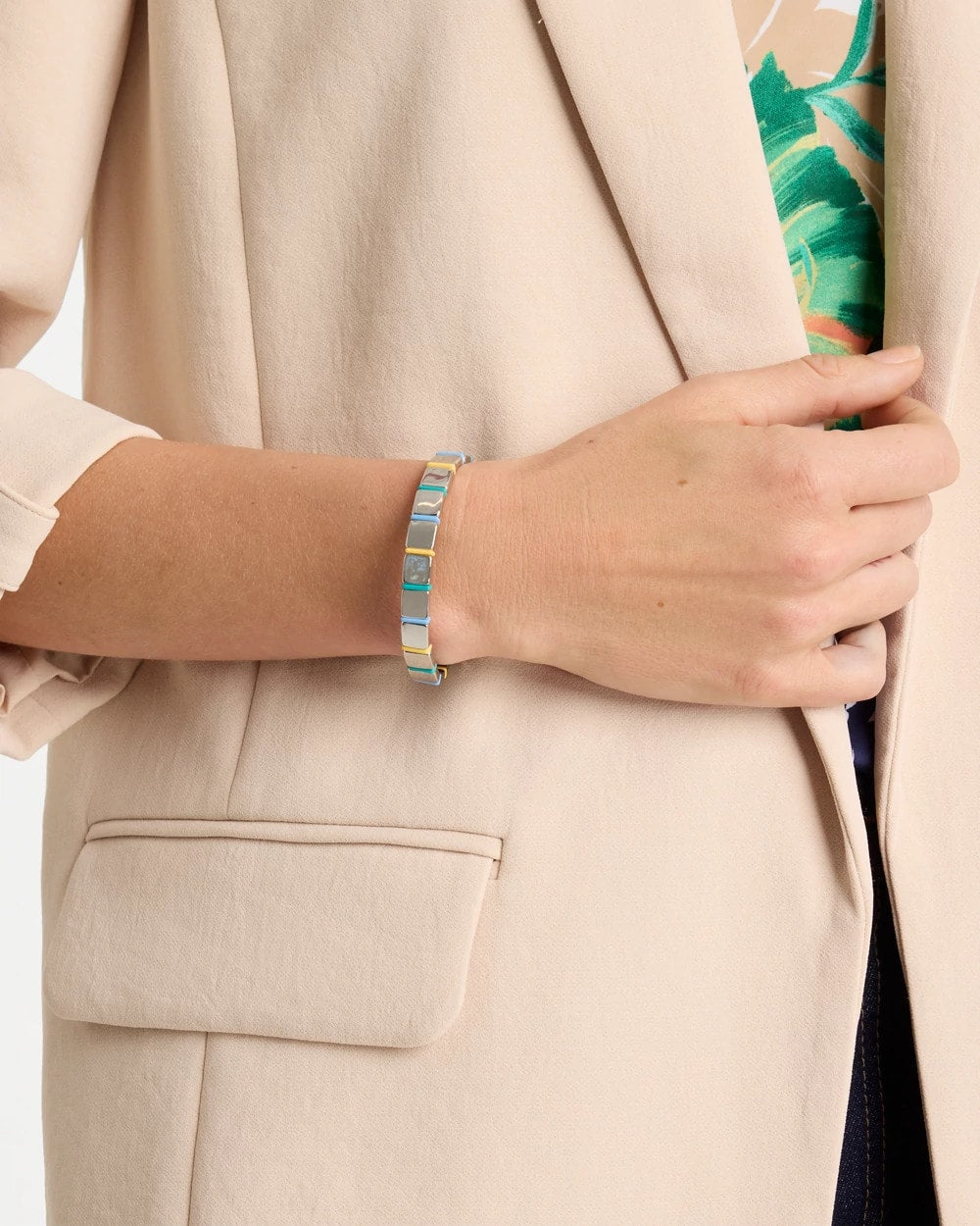 Chico's Glam Teal Slice Stretch Bracelet Teal