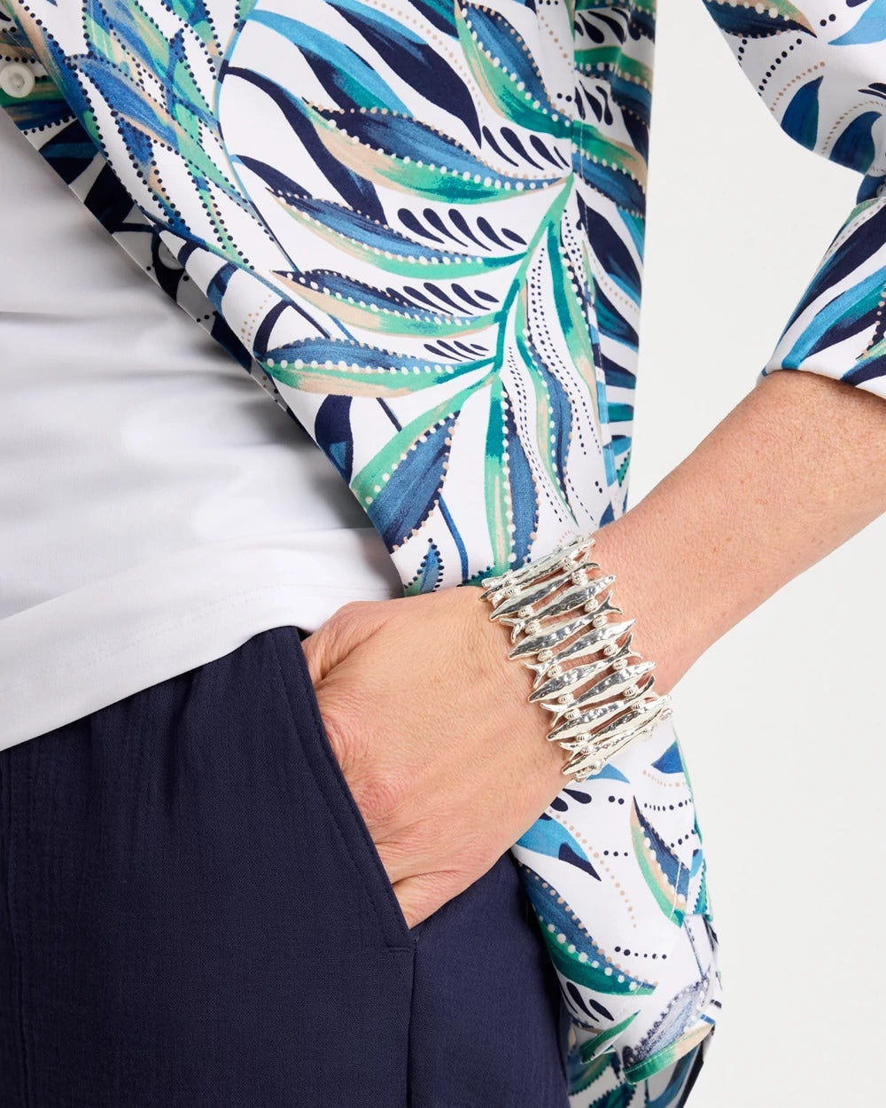 Chico's Silvertone Fish Stretch Bracelet Silver