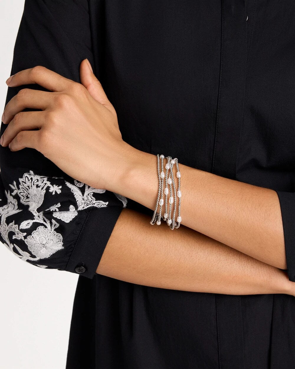 Chico's Pearlescent Bead Ball Bracelet Silver