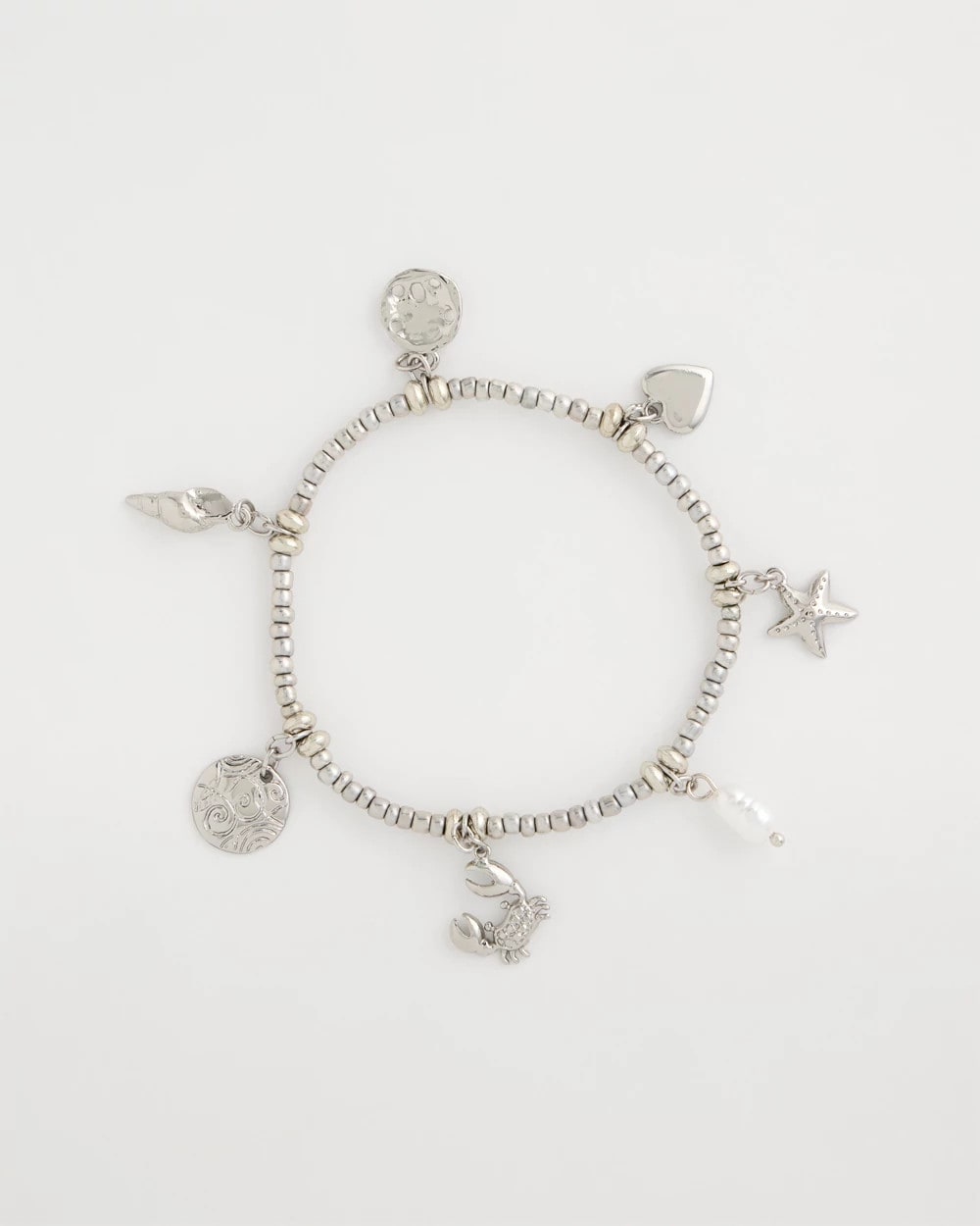 Chico's Beachy Silvertone Stretch Charm Bracelet Silver