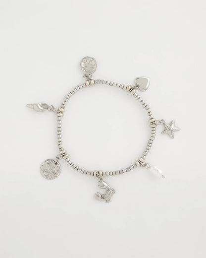Chico's Beachy Silvertone Stretch Charm Bracelet Silver