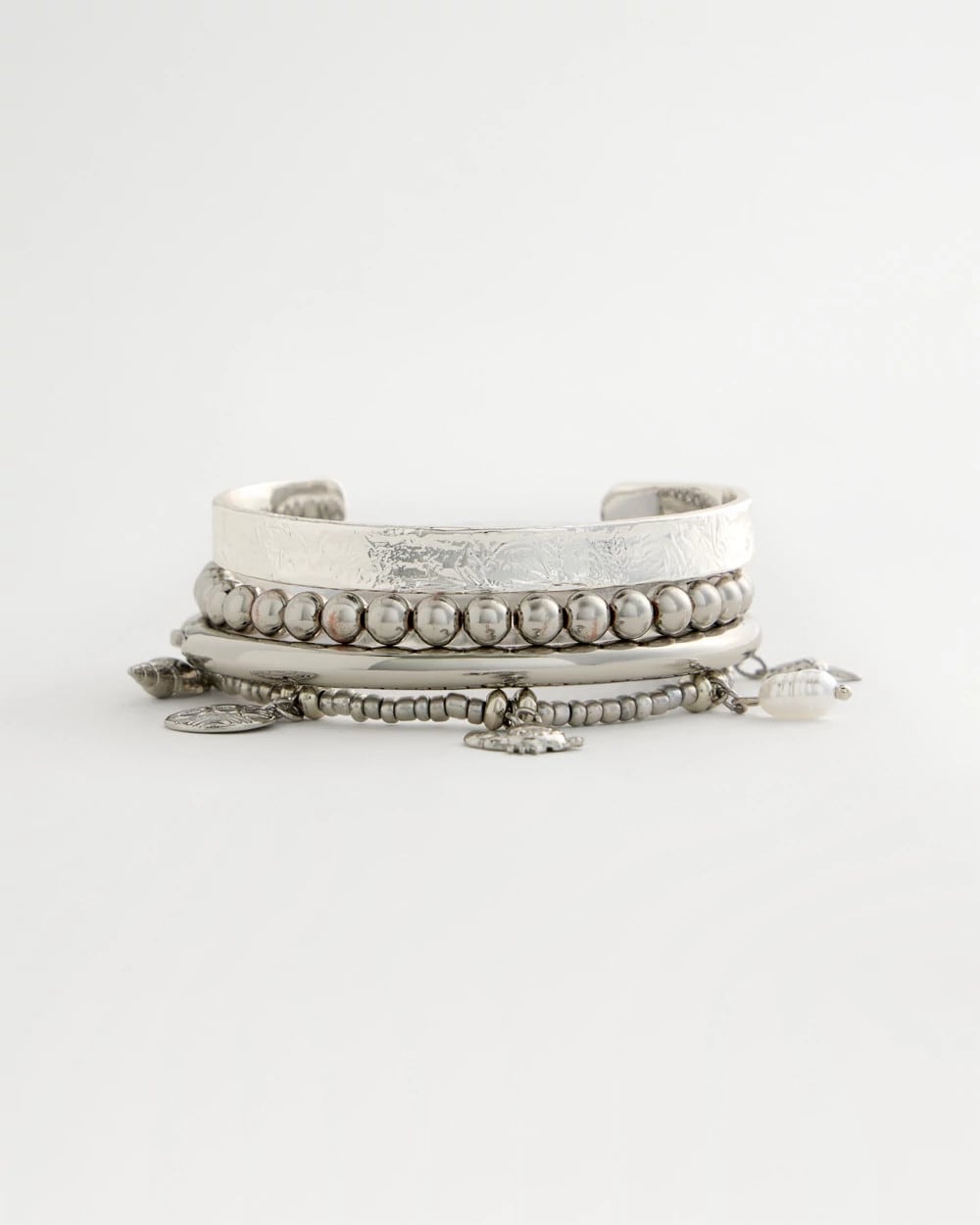 Chico's Beachy Silvertone Stretch Charm Bracelet Silver