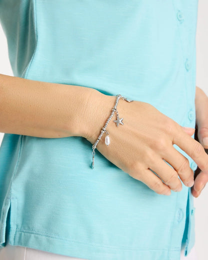 Chico's Beachy Silvertone Stretch Charm Bracelet Silver
