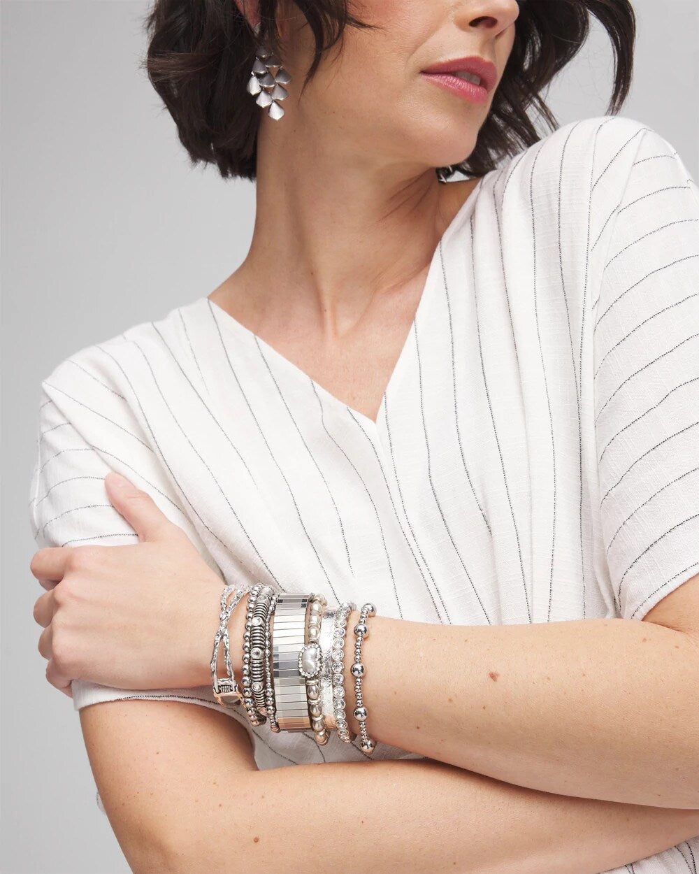 Chico's Silvertone Flexible Cuff Bracelet Silver