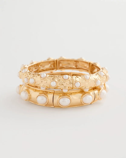 Chico's Stretch Cuff Bracelet Set of Two Gold