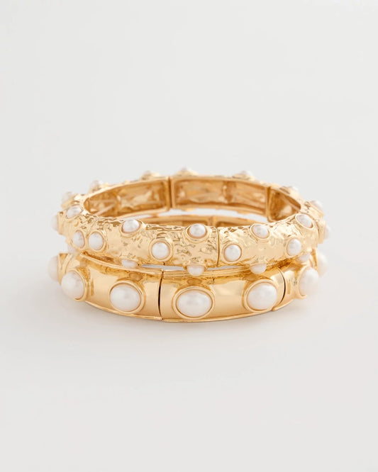 Chico's Stretch Cuff Bracelet Set of Two Gold