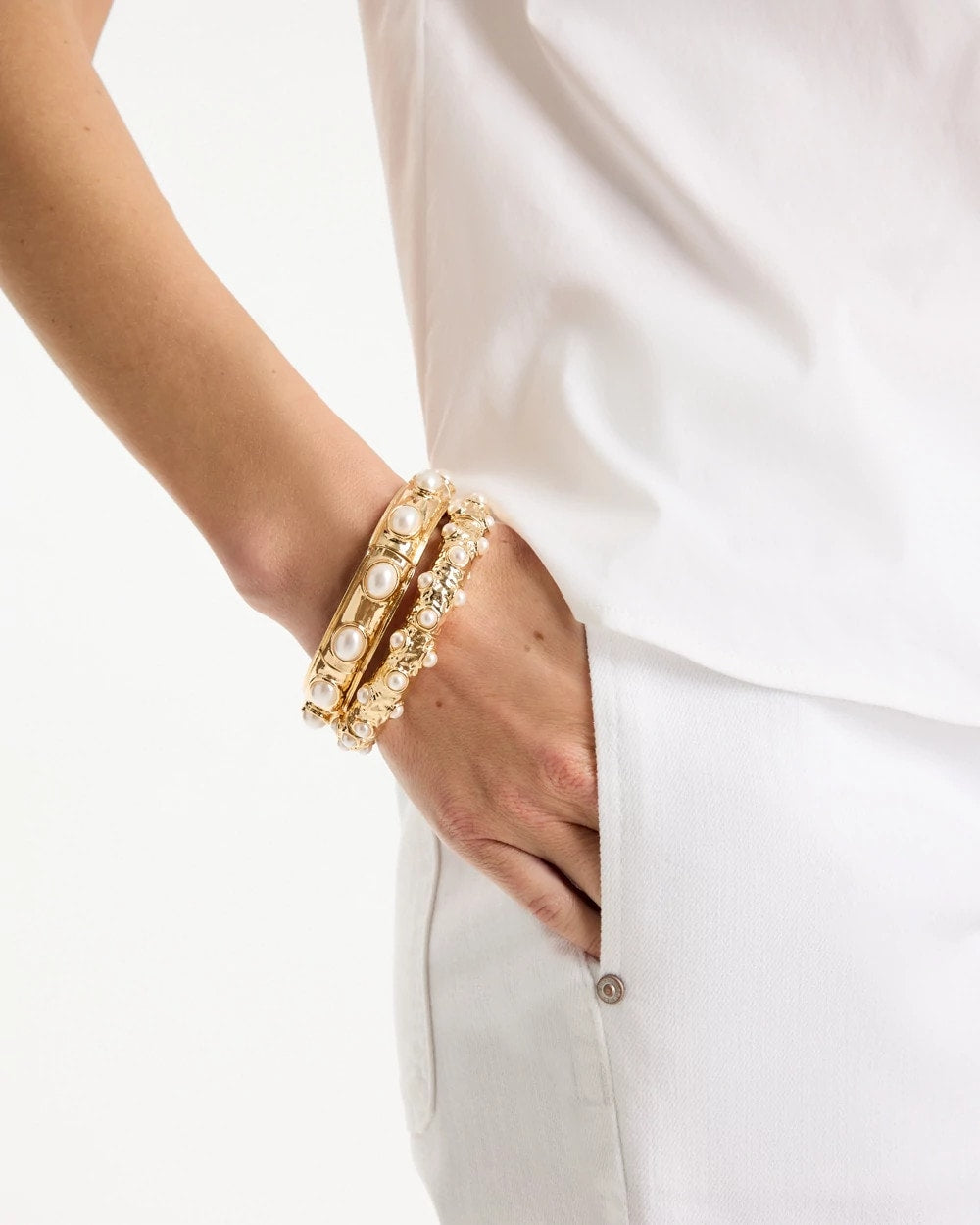 Chico's Stretch Cuff Bracelet Set of Two Gold