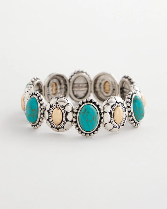 Chico's Turquoise Mixed Metal Stretch Bracelet Turquoise
