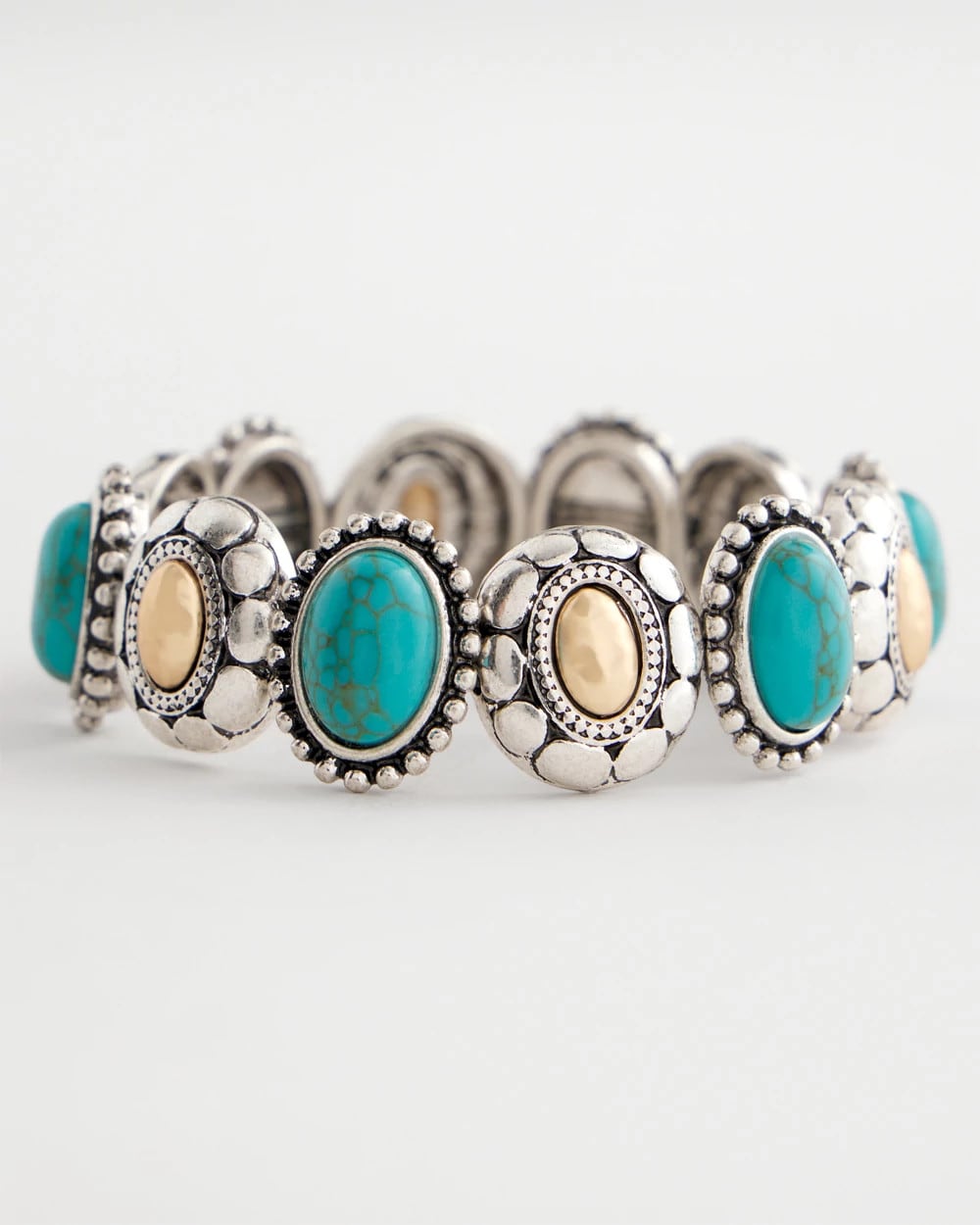 Chico's Turquoise Mixed Metal Stretch Bracelet Turquoise