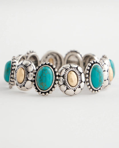 Chico's Turquoise Mixed Metal Stretch Bracelet Turquoise