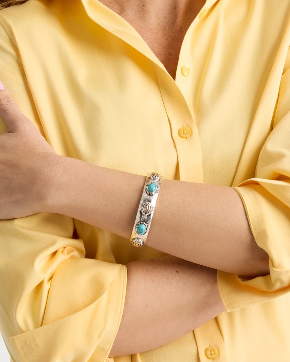Chico's Turquoise Mixed Metal Bangle Turquoise