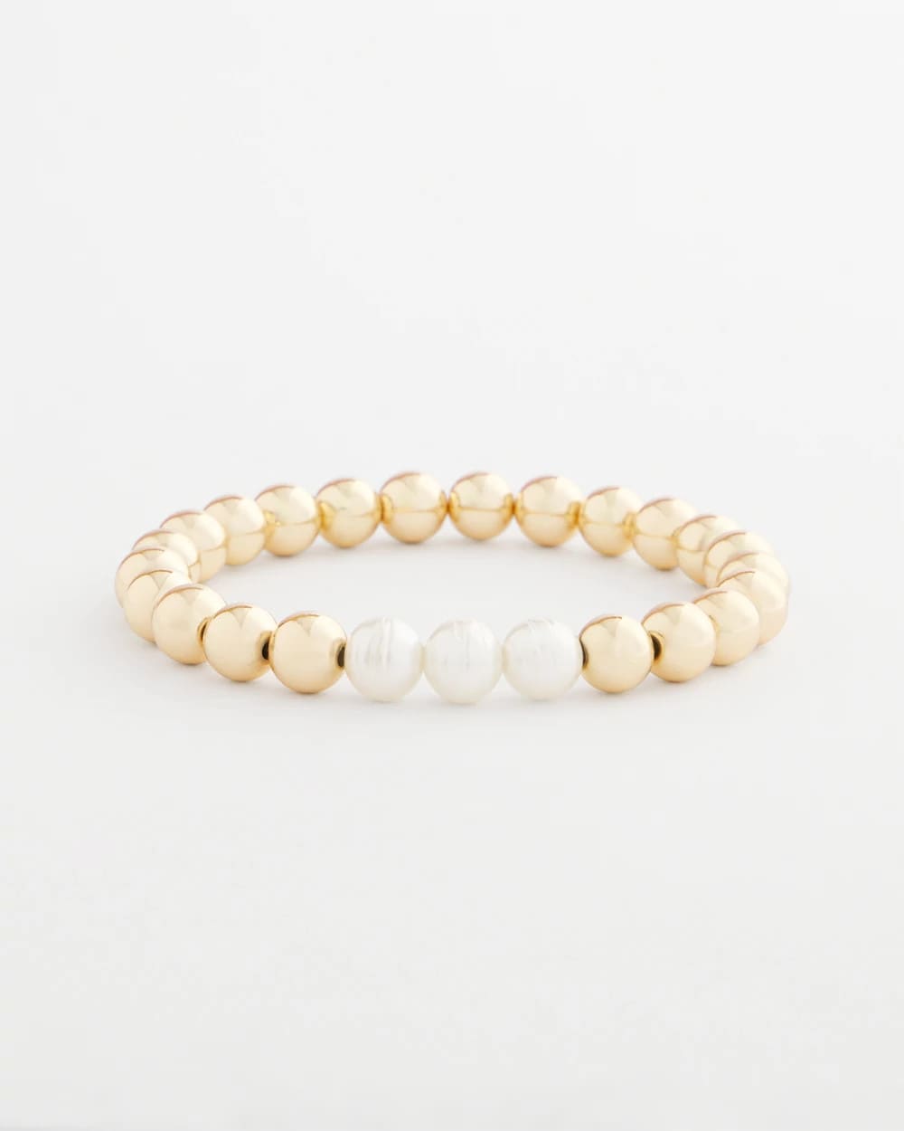 Chico's Goldtone Bead Stretch Bracelet Pearl