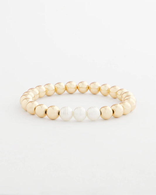 Chico's Goldtone Bead Stretch Bracelet Pearl