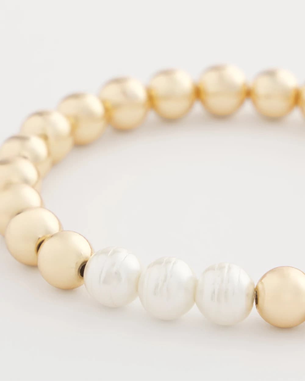 Chico's Goldtone Bead Stretch Bracelet Pearl