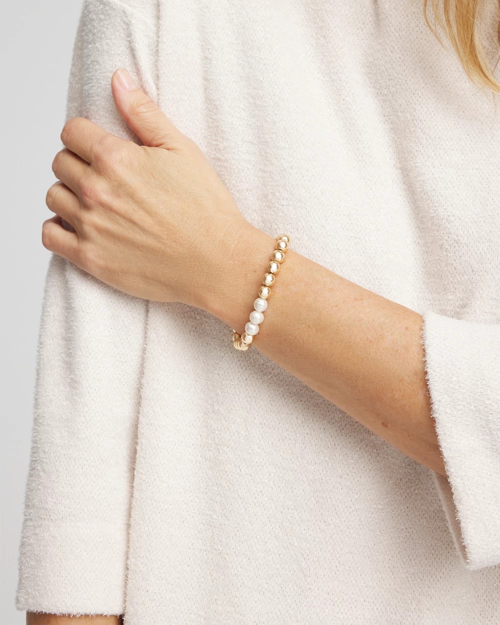 Chico's Goldtone Bead Stretch Bracelet Pearl