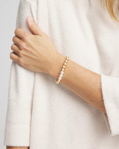 Chico's Goldtone Bead Stretch Bracelet Pearl