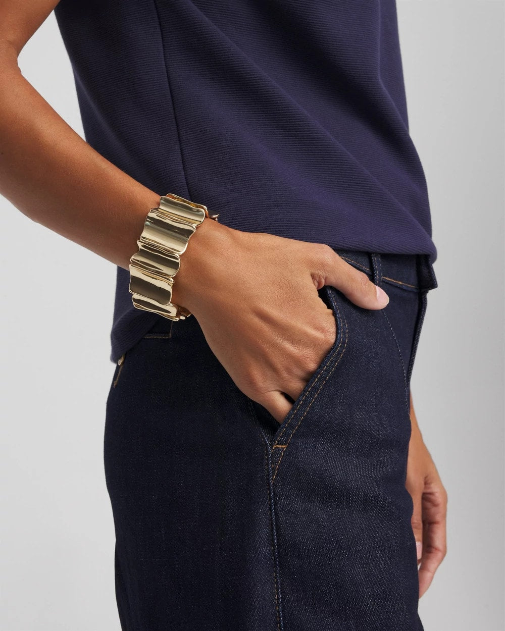 Chico's Gold Wavy Stretch Cuff Gold