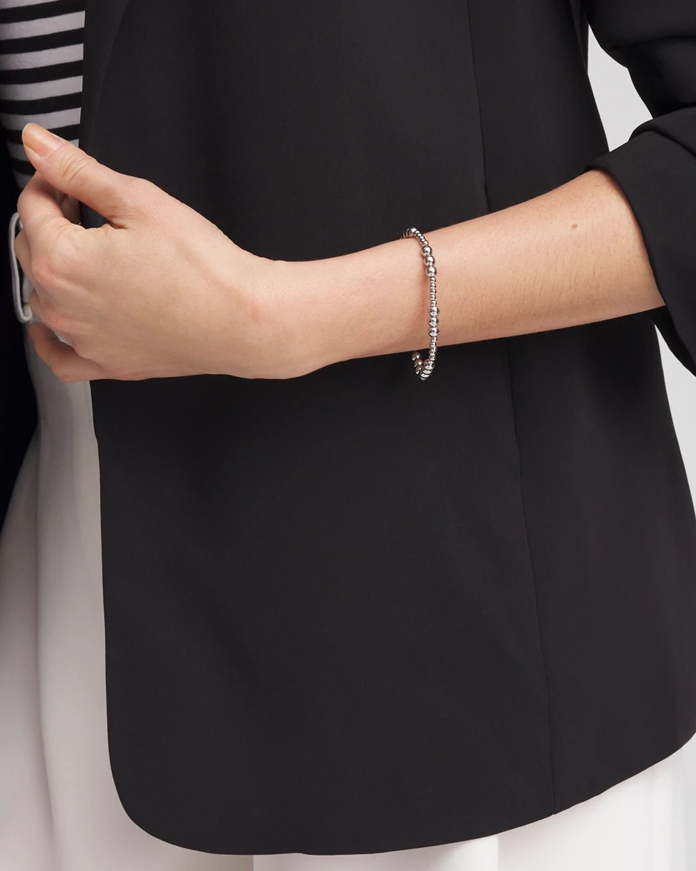 Chico's Silver-tone Small Bead Stretch Bracelet Silver