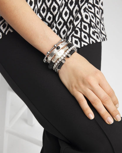 Chico's Silver-tone Small Bead Stretch Bracelet Silver
