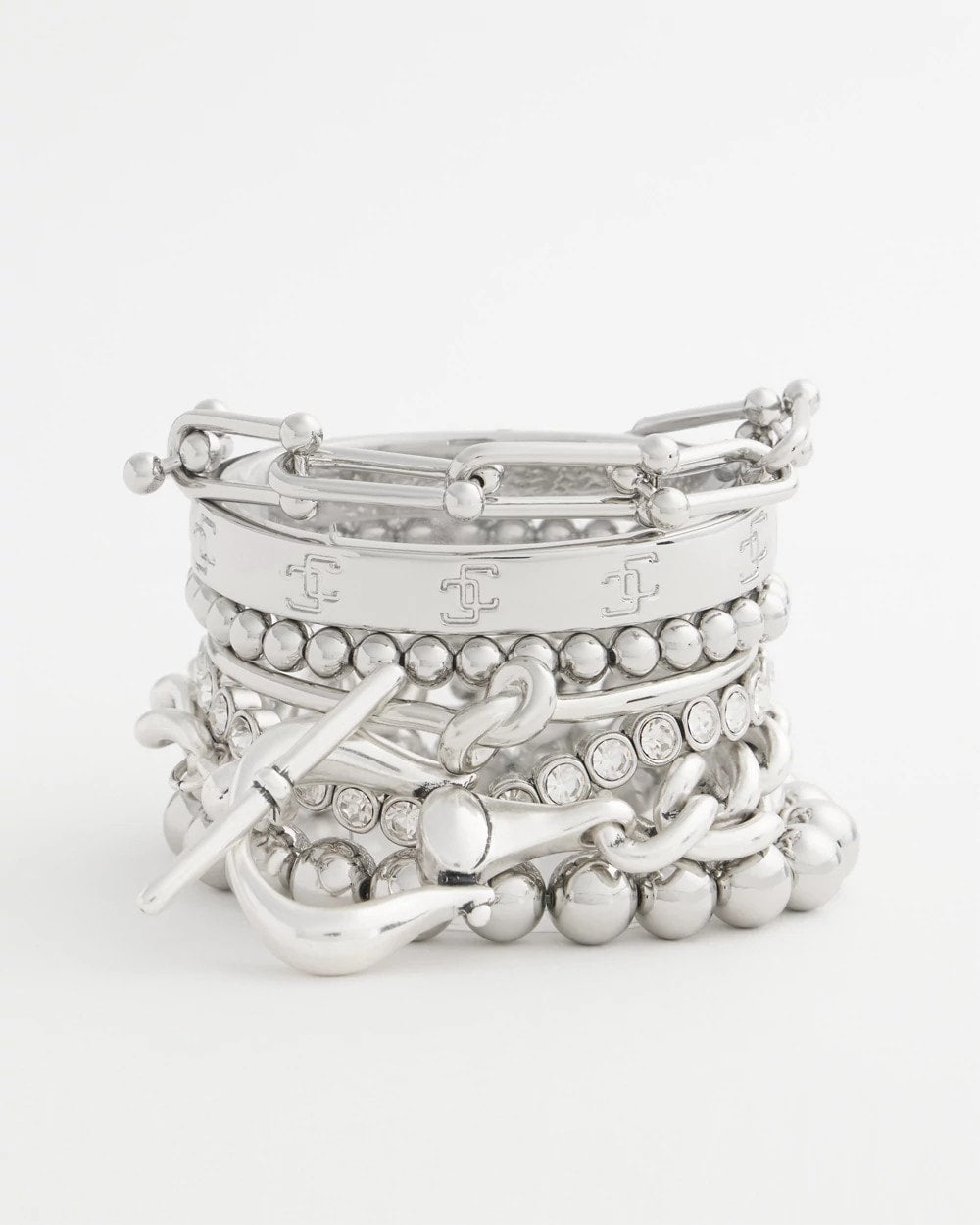 Chico's Small Beaded Silver Tone Stretch Bracelet Silver
