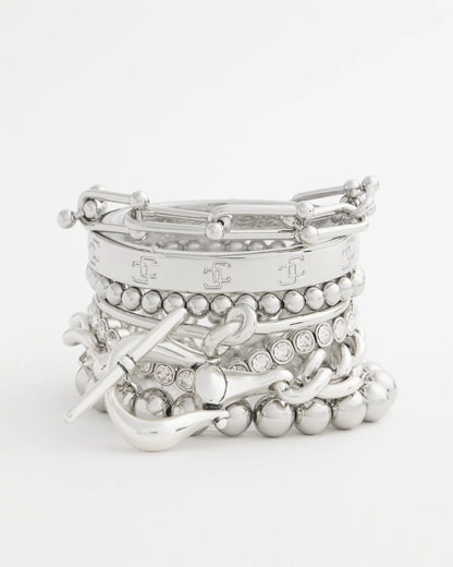 Chico's Small Beaded Silver Tone Stretch Bracelet Silver