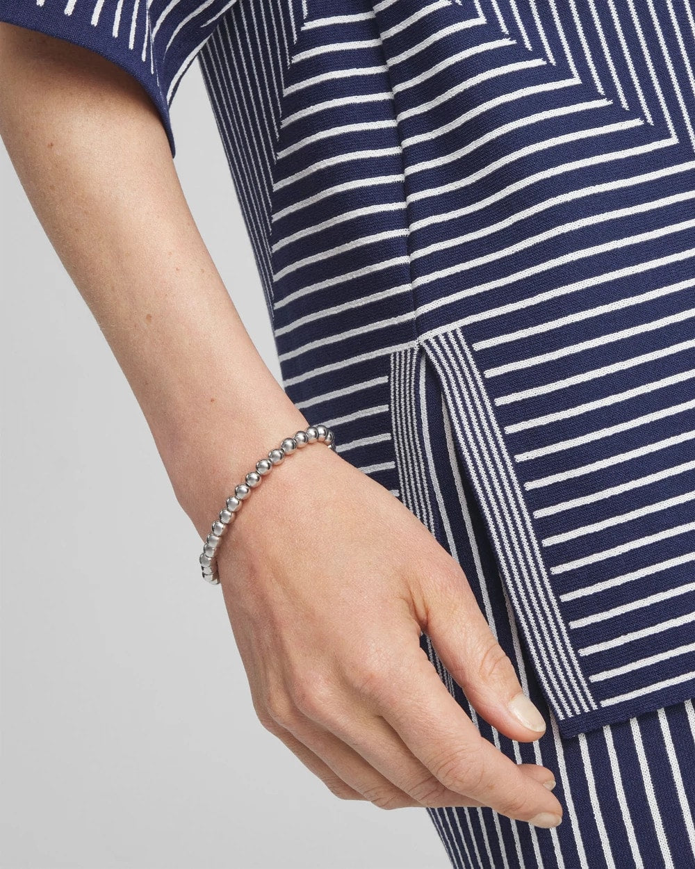 Chico's Small Beaded Silver Tone Stretch Bracelet Silver