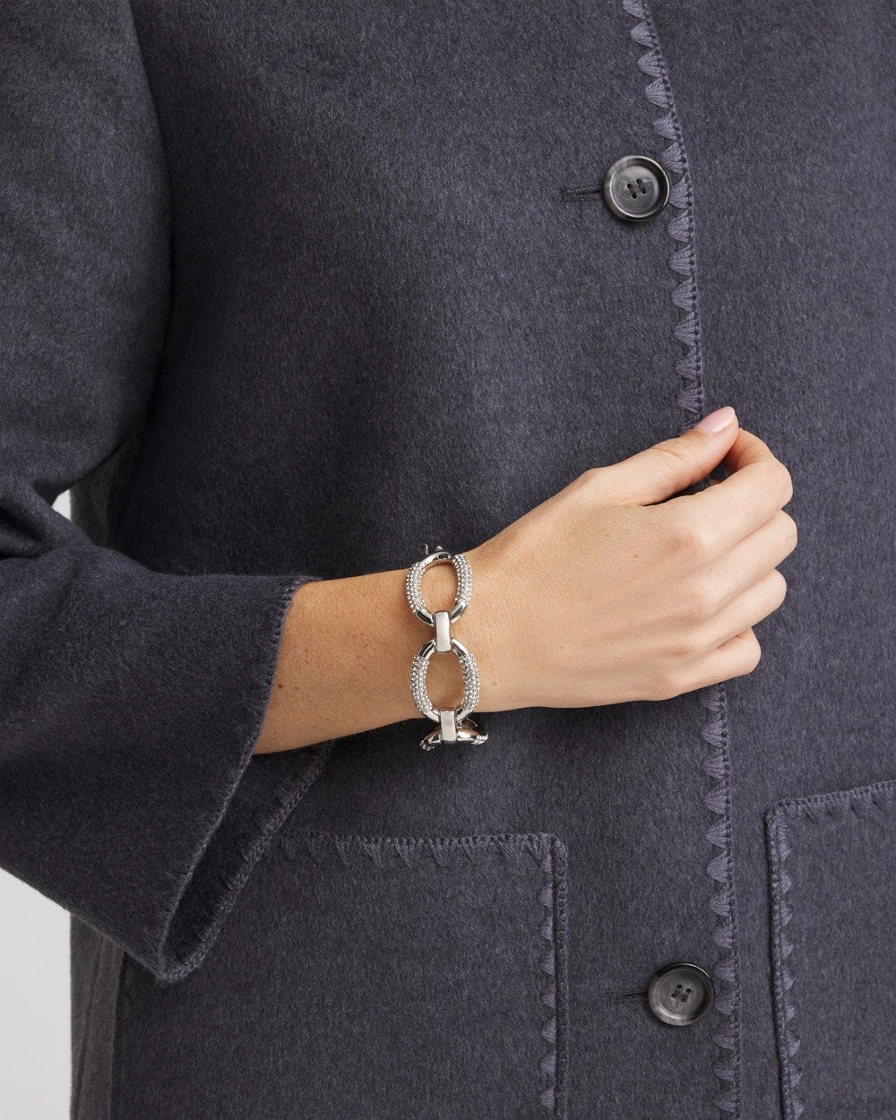 Chico's Large Pave Link Toggle Bracelet Silver