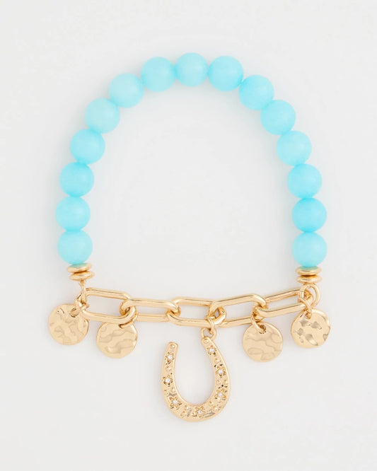 Chico's Jade Stone Link Charm Bracelet Light Blue