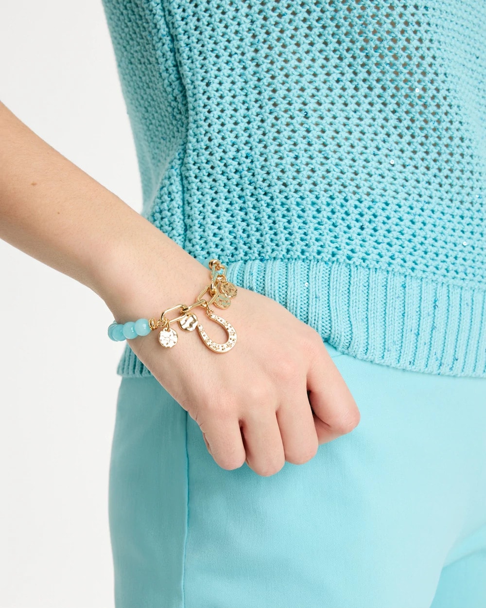 Chico's Jade Stone Link Charm Bracelet Light Blue