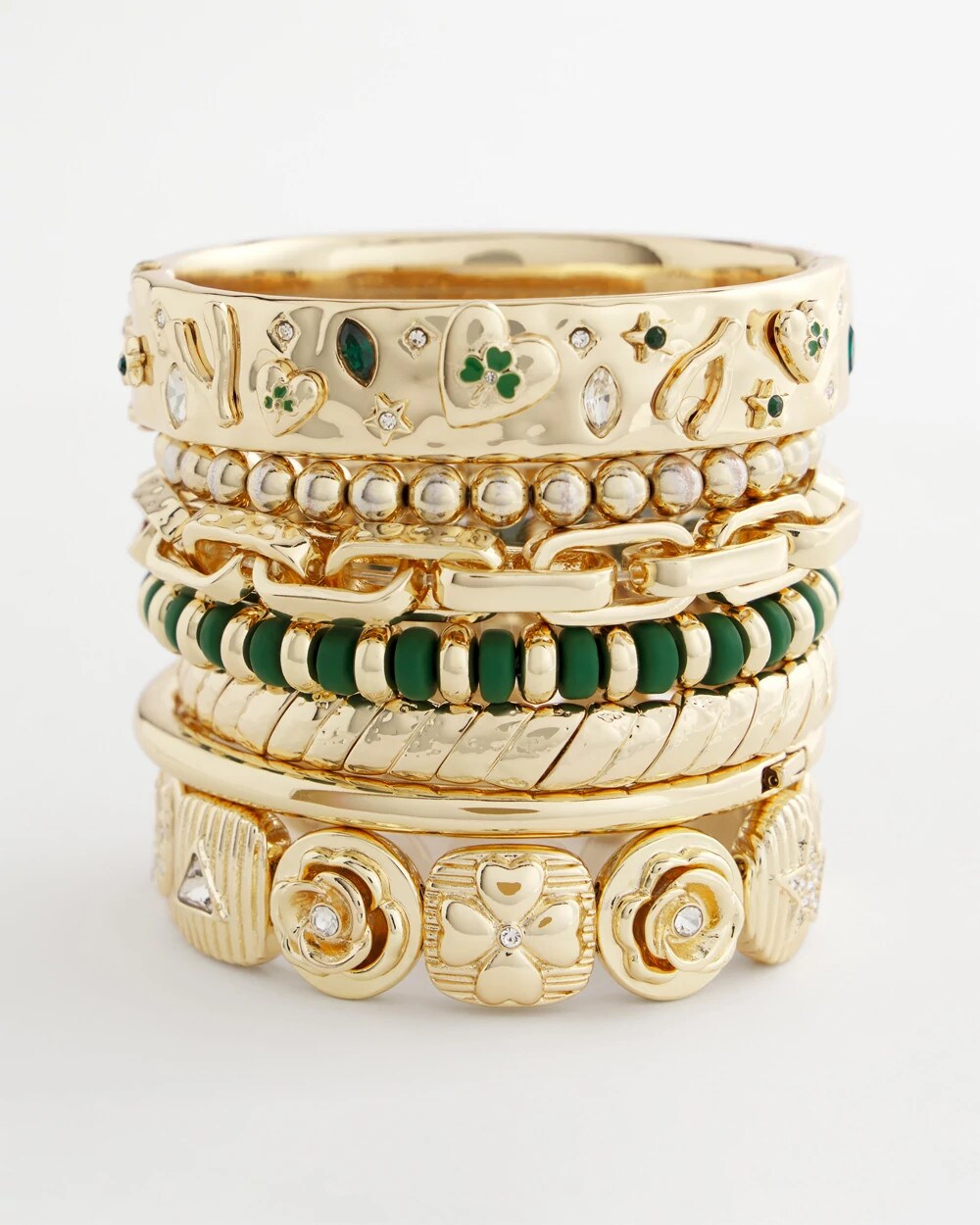 Chico's Green Gold Slice Stretch Bracelet Green