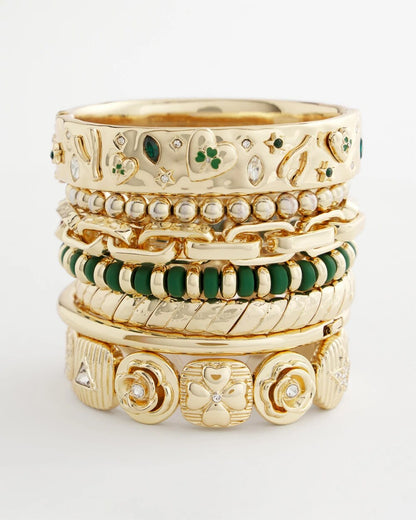 Chico's Green Gold Slice Stretch Bracelet Green