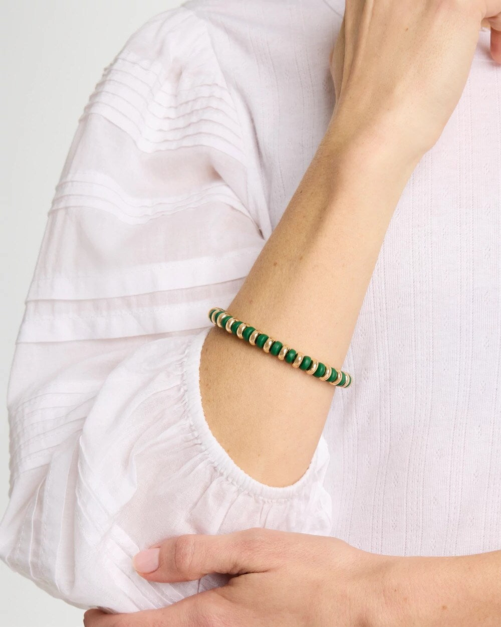 Chico's Green Gold Slice Stretch Bracelet Green