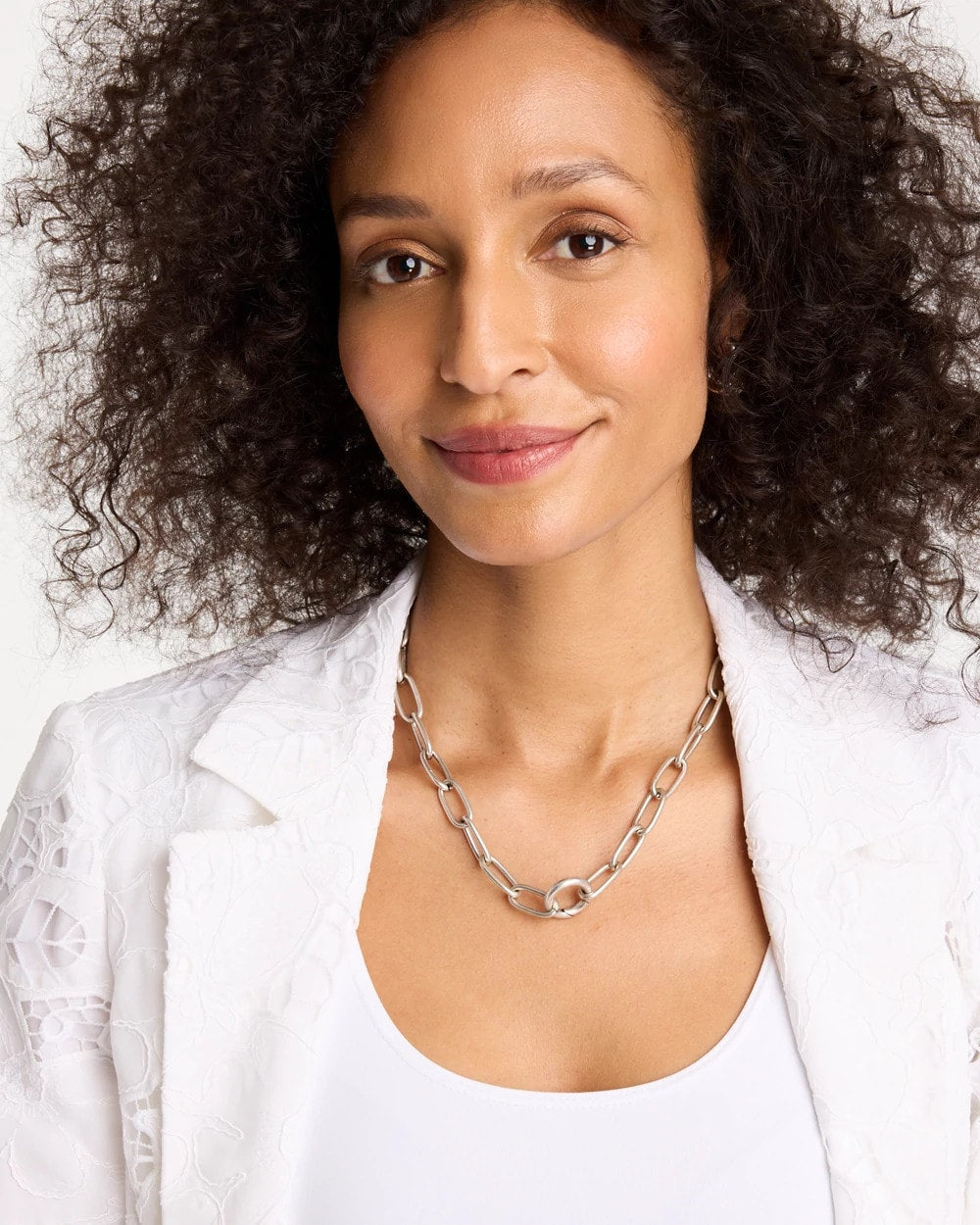 Chico's Silvertone Charm Link Necklace Silver