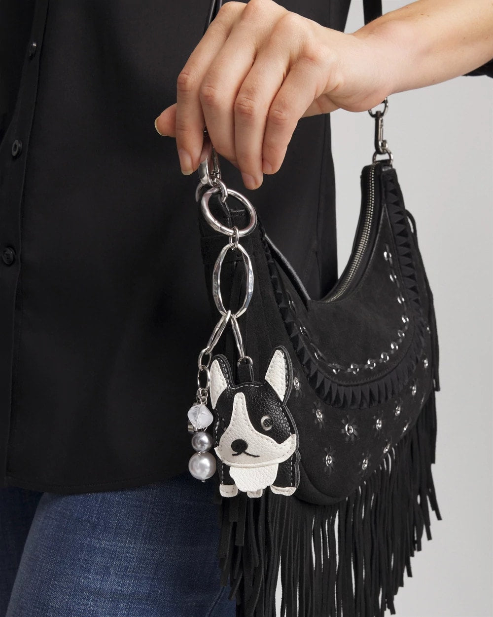 Chico's Frenchie Dog Bag Charm Black/White