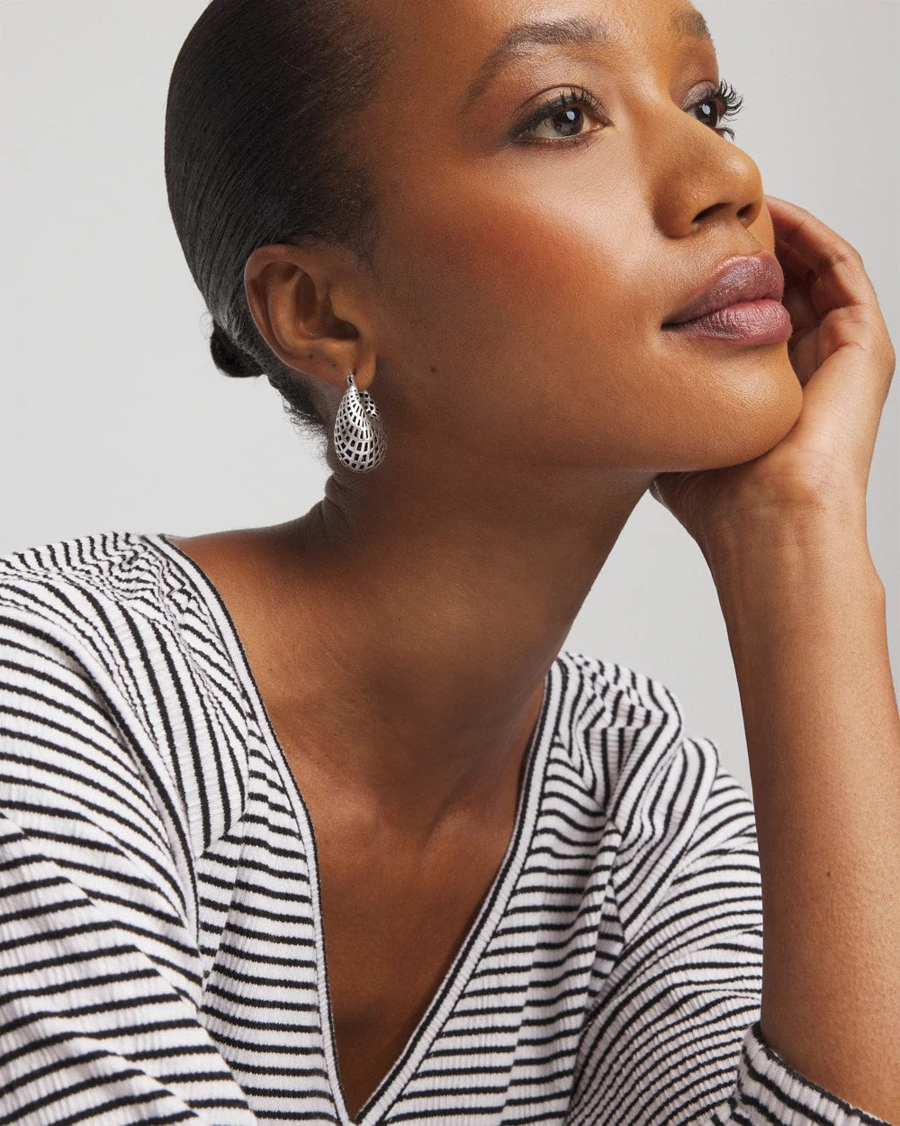 Chico's Silver Lattice Puff Hoop Earrings Silver