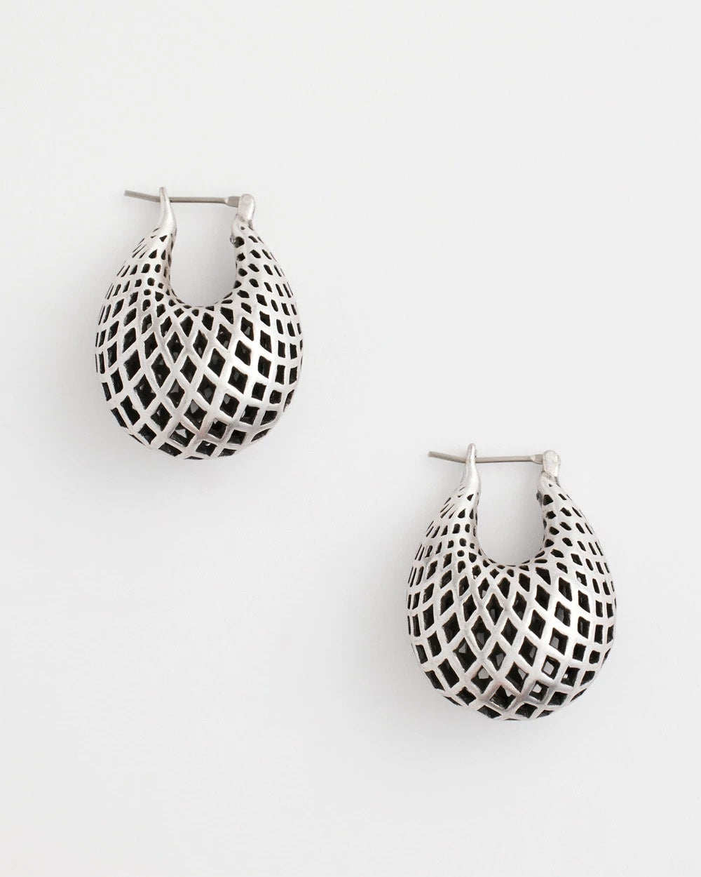 Chico's Silver Lattice Puff Hoop Earrings Silver