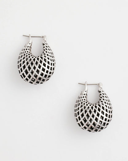 Chico's Silver Lattice Puff Hoop Earrings Silver
