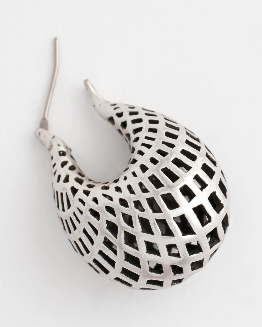 Chico's Silver Lattice Puff Hoop Earrings Silver